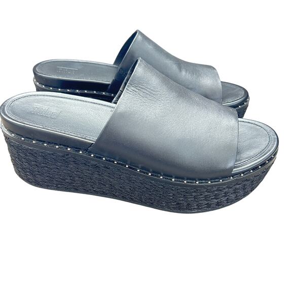 Fitflop Eloise Black Platform Wedge Slide Sandal Black Heel Womens Size 8 - Picture 1 of 9